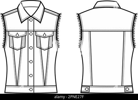 Womens denim vest. Front and back.  Stock Vector