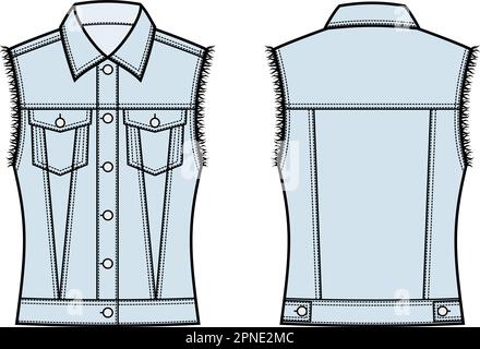 Womens denim vest. Front and back.  Stock Vector