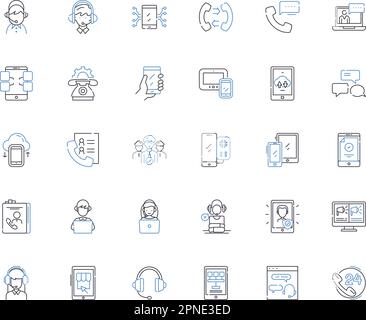 Handset line icons collection. Mobile, Smartph, Cellph, Wireless, Tech, Device, Call vector and linear illustration. Text,Camera,Battery outline signs Stock Vector