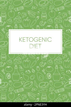 Ketogenic diet. Cover with Line icons on green background. Vector illustration. Stock Vector