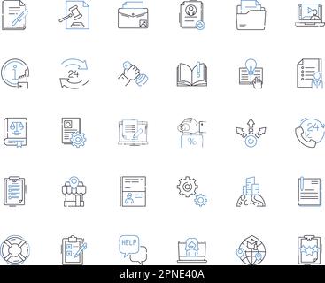Training materials line icons collection. Manuals, Videos, Workbooks, Presentations, Handouts, Slides, Worksheets vector and linear illustration Stock Vector