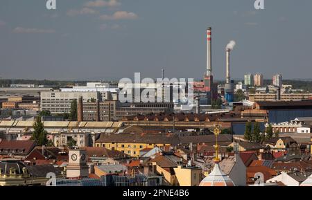 PILSEN, CZECH REPUBLIC, EUROPE - Skoda Works factory, smokestacks. Stock Photo
