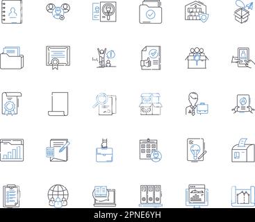 Records line icons collection. Archival, Catalogue, Digital ...