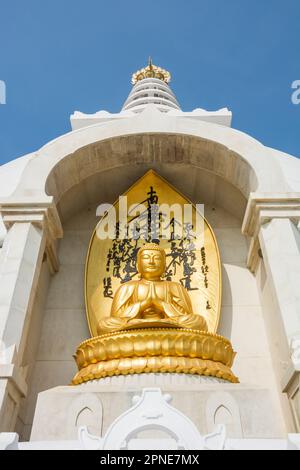 Vishwa Shanti Stupa | Buddha Statue| Peace Pagoda in Rajgir, India Stock Photo