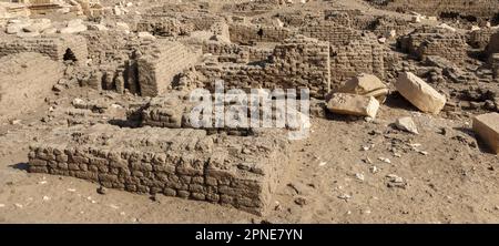 Ramesses II limestone 'temple of the monkeys' Kom el Sultan, Abydos, Middle Egypt, Stock Photo