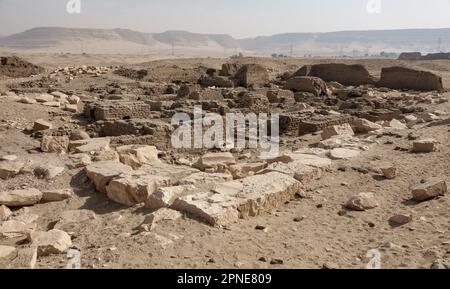 Ramesses II limestone 'temple of the monkeys' Kom el Sultan, Abydos, Middle Egypt, Stock Photo