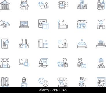 Municipality line icons collection. Governance, Infrastructure, Services, Citizens, Utilities, Budget, Development vector and linear illustration Stock Vector