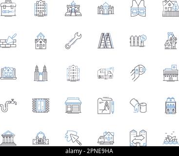 Crane line icons collection. Hoist, Lifting, Construction, Rigging, Boom, Tower, Industrial vector and linear illustration. Heavy-duty,Articulated Stock Vector