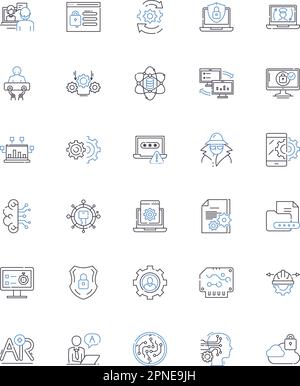 Computer line icons collection. Processor, Memory, Software, Keyboard, Mouse, Monitor, Hard drive vector and linear illustration. Operating system Stock Vector
