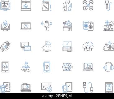 Computer mart line icons collection. Technology, Hardware, Software, Accessories, Gaming, Laptops, Desktops vector and linear illustration. Compnts Stock Vector