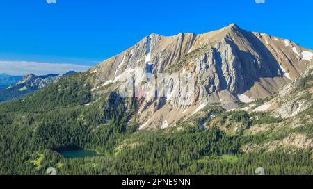 panorama of sacagawea peak in the bridger mountains above fairy lake near bozeman, montana Stock Photo