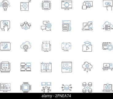 Cyber gadgets line icons collection. Cybersecurity, Encryption, Hacking, Firewall, Malware, Phishing, Cybercrime vector and linear illustration. VPN Stock Vector