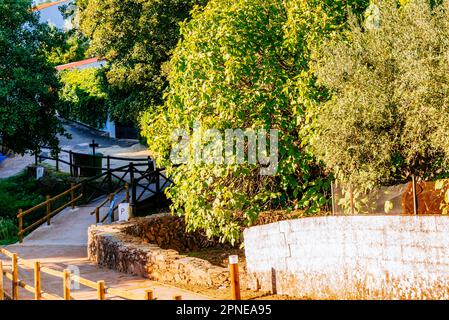 Portuguese side. Smallest international bridge in the world, over the Abrilongo river, on the border of Spain and Portugal. El Marco, La Codosera, Bad Stock Photo