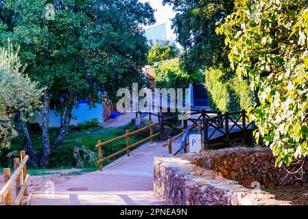 Portuguese side. Smallest international bridge in the world, over the Abrilongo river, on the border of Spain and Portugal. El Marco, La Codosera, Bad Stock Photo