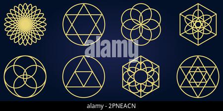 Mystical sacred geometry icon set. Spirituality, harmony concept. Vector illustration isolated on white background Stock Vector