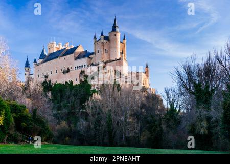 Alcázar of Segovia, Segovia Castle, is a medieval castle located in the city of Segovia. Rising out on a rocky crag. The alcázar was originally built Stock Photo