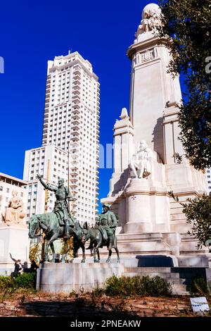 Monument to Miguel de Cervantes. Plaza de España - Spain Square. Madrid, Comunidad de Madrid, Spain, Europe Stock Photo