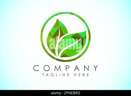 Low poly leaf icon sign symbol, Organic logo design vector illustration Stock Vector