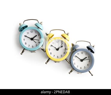 Set of alarm clocks on white background Stock Photo - Alamy
