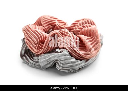 Stylish scrunchies on white background Stock Photo