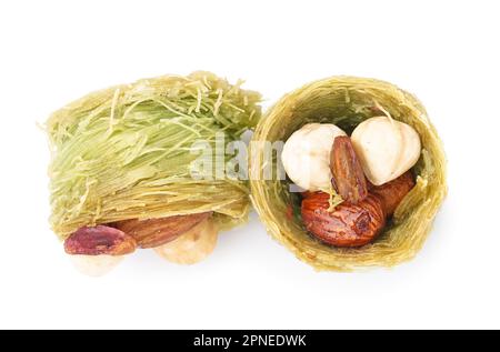 Tasty baklava isolated on white background, closeup Stock Photo