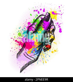 hand with blots. Happy holi. Vector illustration Stock Vector