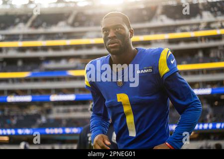 Wide receiver (3) Odell Beckham Jr. of the Los Angeles Rams stands for the  National Anthem before playing against the Arizona Cardinals in an NFL  football game, Monday, Dec. 13, 2021, in