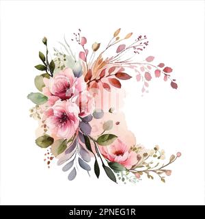 Greenery, pink and white peony, rose flowers vector design round invitation frame. Rustic wedding greenery. Mint, green tones. Watercolor save the Stock Vector