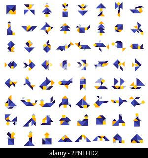 Tangram puzzle. Vector set with various objects. Stock Vector