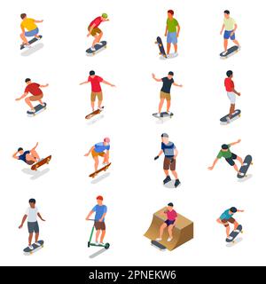 Skate park icons set with sport symbols isometric isolated vector illustration Stock Vector