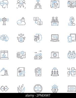 Advanced algorithms line icons collection. Optimization, Heuristics, Computational, Parallelism, Machine Learning, Big Data, Clustering vector and Stock Vector