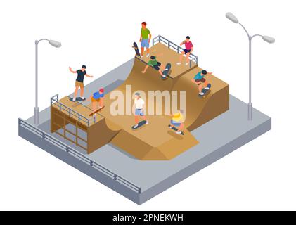 Skate park composition with infrastructure symbols isometric vector ...