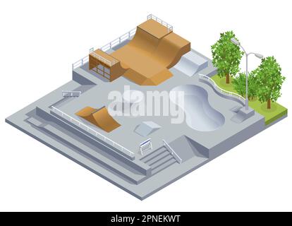 Skate park set with skateboard symbols isometric isolated vector ...