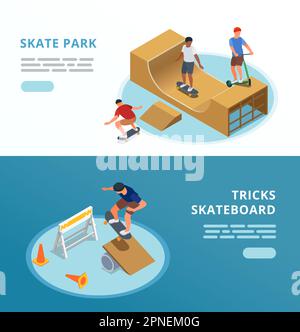Skate park set with skateboard symbols isometric isolated vector ...