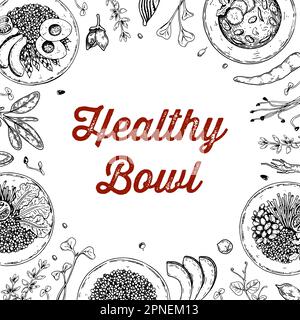 Cereal bowl background. Hand drawn vector illustration in sketch style. Restaurant menu design Stock Vector