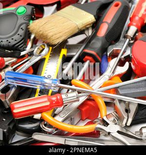 Large pile various hand tools Stock Photo