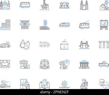 Township line icons collection. Community, Development, Growth, Diversity, Heritage, Municipality, Neighborhood vector and linear illustration. Suburb Stock Vector