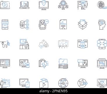 Communication conglomerate line icons collection. Media, Broadcasting, Journalism, Nerk, Conglomerate, Internet, Spectrum vector and linear Stock Vector