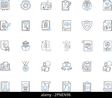 Claims line icons collection. Compensation, Dispute, Evidence, Settlement, Coverage, Lawsuit, Adjustment vector and linear illustration. Documentation Stock Vector