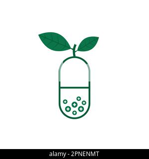 dietary supplement in green linear pill Stock Vector