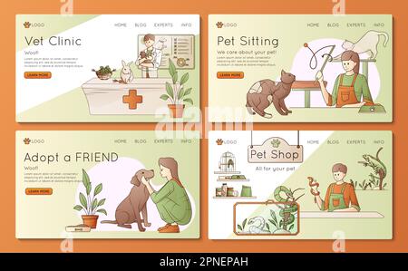 People with pets flat horizontal website banners set for vet clinic shelter shop sitting service isolated vector illustration Stock Vector