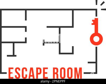 thin line escape room logo with key Stock Vector