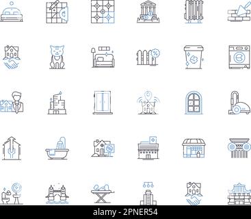 Household maintenance line icons collection. Cleaning, Dusting, Mopping, Sweeping, Vacuuming, Scrubbing, Polishing vector and linear illustration Stock Vector
