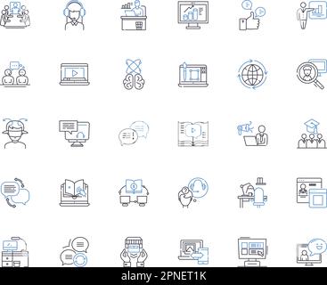 Virtual schooling line icons collection. Online, Distance, Remote, Internet-based, Cyber, Web-based, Digital vector and linear illustration Stock Vector