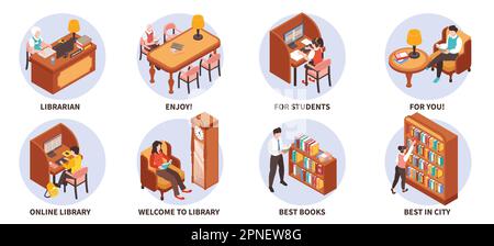 Library Code Illustration Library set with books symbols isometric isolated vector illustration ...