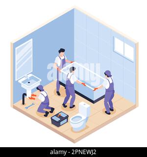 Plumber concept with career and work symbols isometric vector illustration Stock Vector