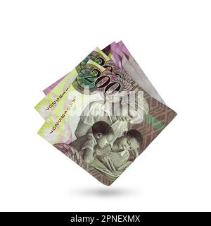 3d rendering of Folded Botswanan Pula notes isolated on white background. Stock Photo