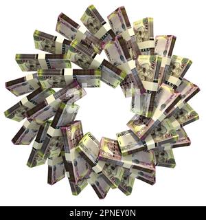 3d rendering of stacks of Botswanan Pula arranged in a circular pattern. Stock Photo