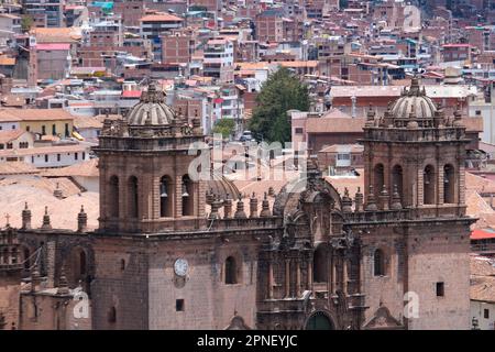 Cusco cathedral dome exterior view with building background in Plaza de Armas Cusco.  Selective focus. Stock Photo