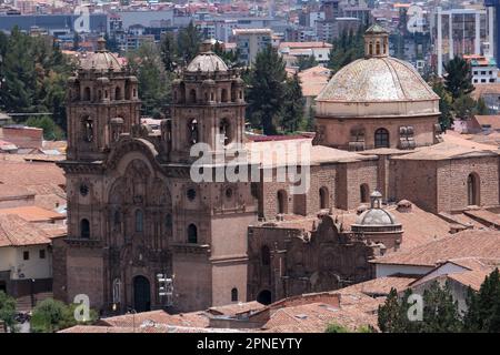 Cusco cathedral dome exterior view with building background in Plaza de Armas Cusco.  Selective focus. Stock Photo